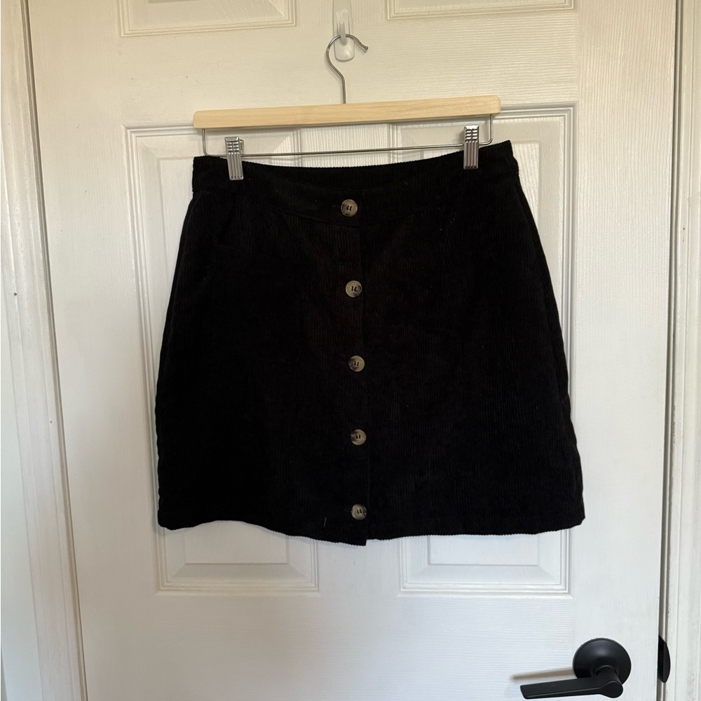 Black Button-Front Corduroy Skirt